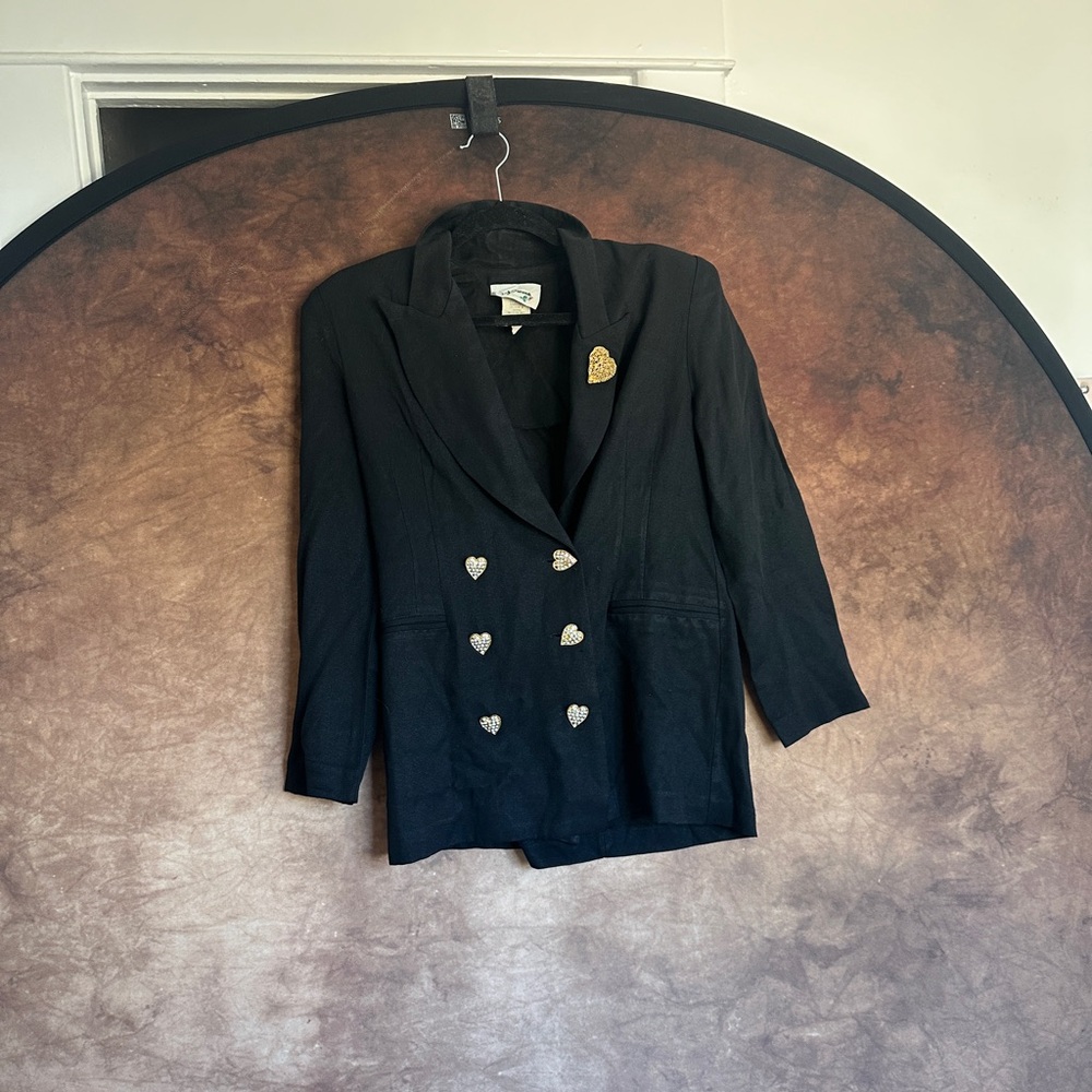 Elegant Black Blazer with Heart Buttons